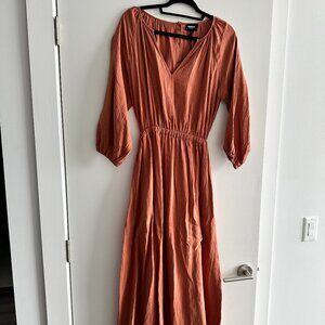 Monrow Gauze Long Sleeve Open Back Dress in Rust Size Large NWT